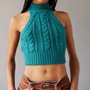 UO Kerrie Mock Neck Sleeveless Sweater in dark turquoise